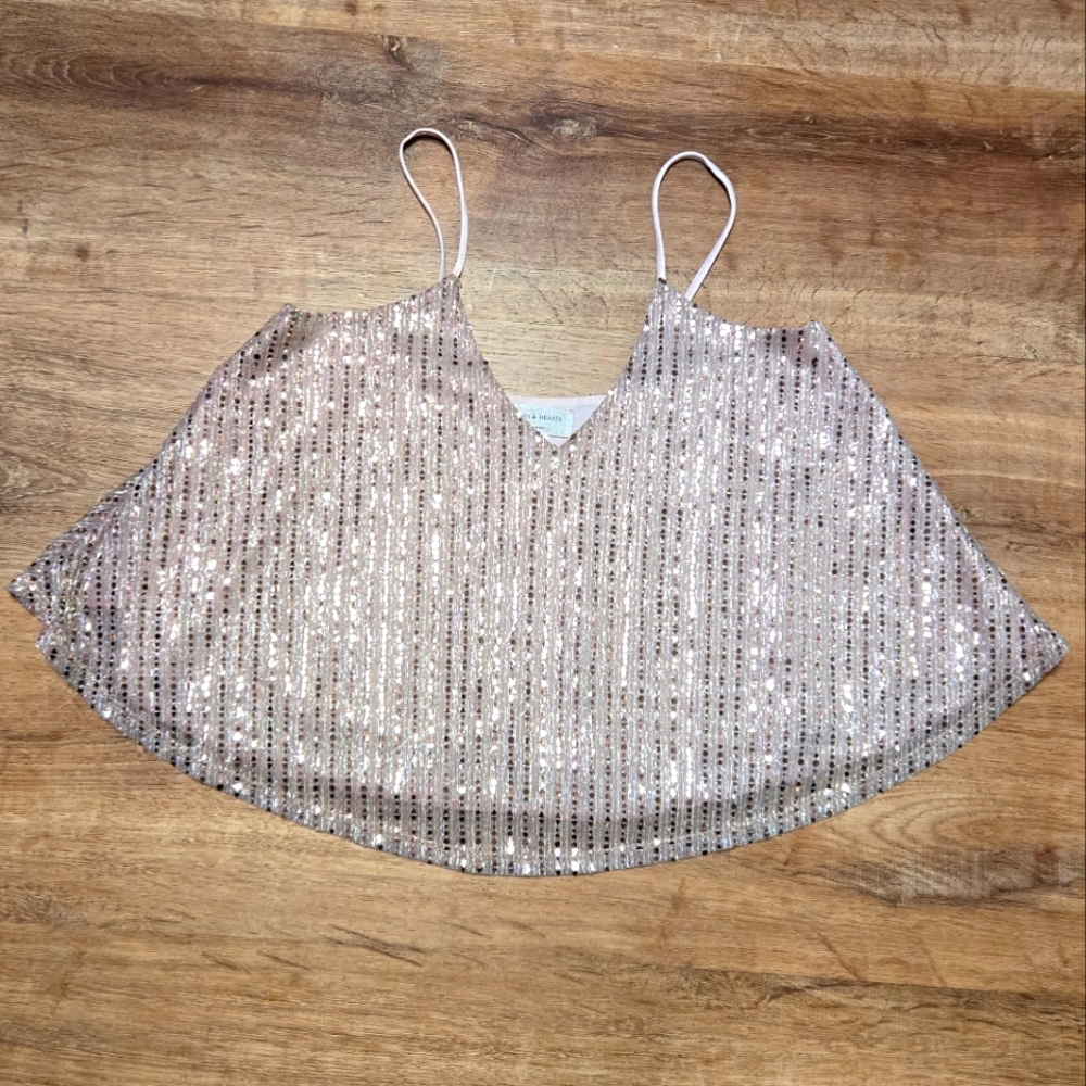 NWT! Saints & HeartsPink and Silver Sequin Crop Camisole Size Small